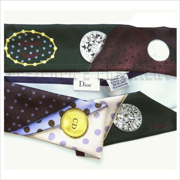 CHRISTIAN DIOR "D" for Dots pattern ABCDIOR MITZAH skinny 2-sided Silk scarf NIB - Picture 3 of 6